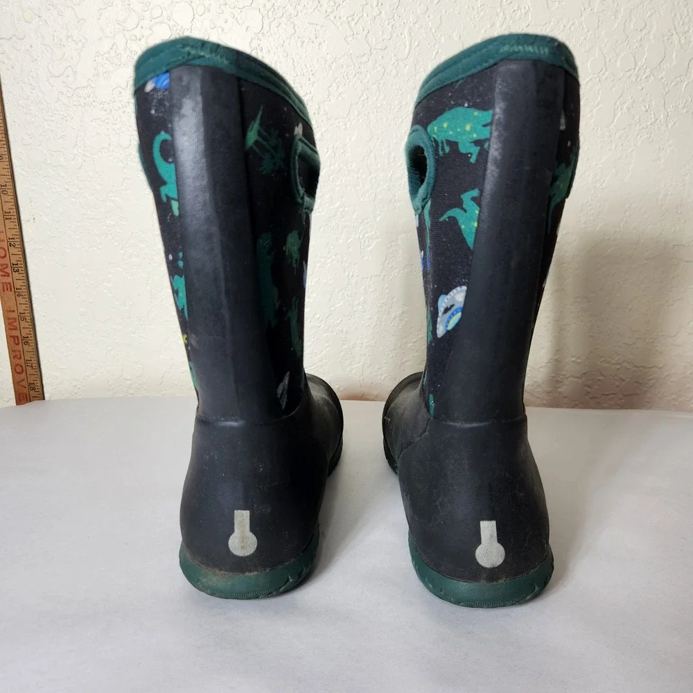 Bogs York Jurassic Dino Waterproof Winter Boots Black Green Youth 5 73254-009